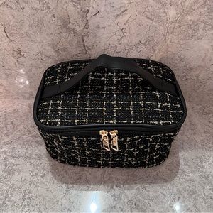 NWT Black Tweed Makeup Bag with Gold Zipper